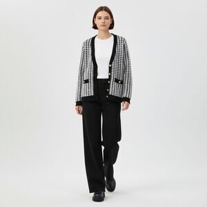 Tahari Black and White Houndstooth Cardigan with Gold Buttons XS to Medium